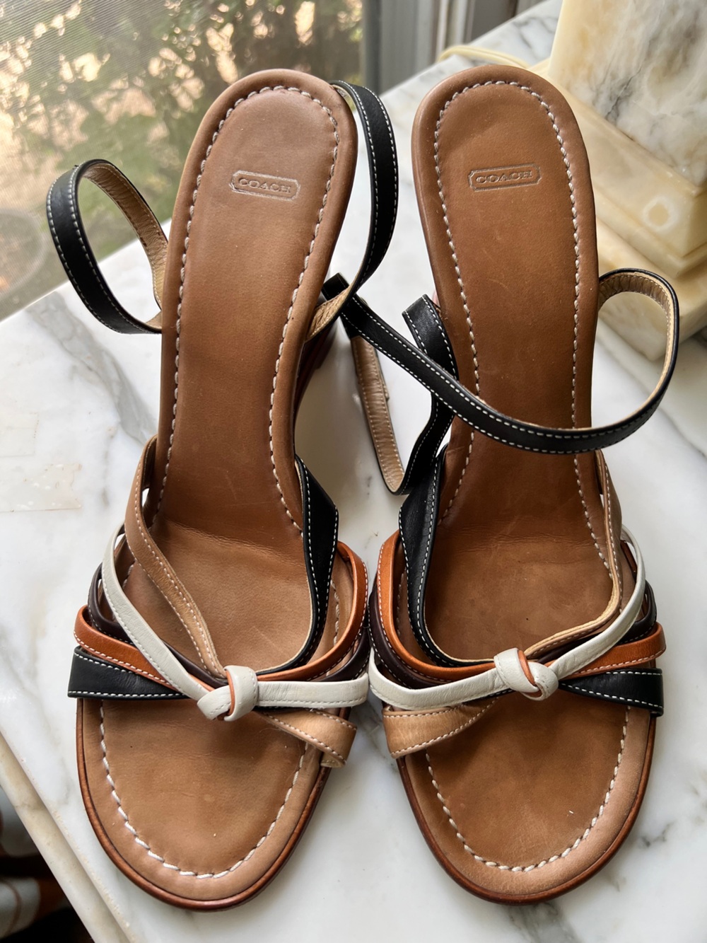 Coach Trista Tri-color Leather Wedge Sandals Women’s Size 7 1/2 - Picture 6 of 6